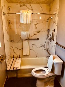 皮茨菲尔德伯克希尔旅馆的浴室配有卫生间、浴缸和水槽。