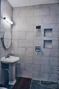 查尔斯顿Luxurious Private Suites in Downtown Charleston的一间带水槽和镜子的浴室
