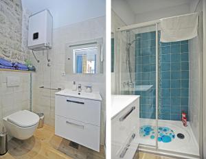 杜布罗夫尼克L＆L老城公寓 的浴室设有卫生间和淋浴,两幅图片