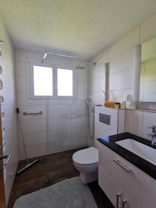 埃梅滕贝拉维斯塔酒店的白色的浴室设有卫生间和水槽。