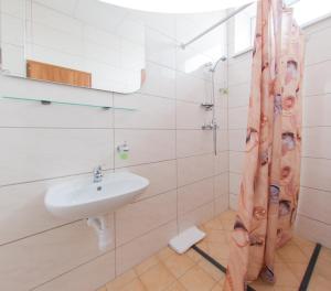 卡梅拉瓦Air Kaunas的一间带水槽和淋浴的浴室