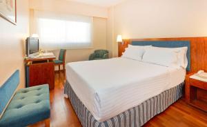 巴塞罗那巴塞罗那昂特扎NH酒店的一间卧室配有一张床、一张书桌和一台电视