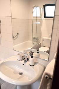 丰沙尔玛丽亚别墅酒店的一间带水槽、卫生间和镜子的浴室