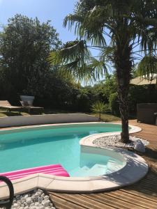 Ville-Saint-Jacques德莫耶塞利斯旅馆的中间有一个棕榈树游泳池
