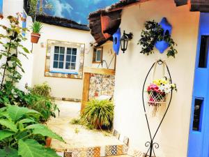 马贝拉Bungalow Marbella (San Pedro Alcantara)的前面有花篮的房子