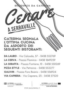 维托里奥·威尼托La Residence da Caterina的一张有叉子和刀子的菜单
