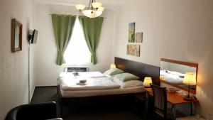 卡罗维发利乡村膳食旅馆的一间卧室配有一张床、一张书桌和一个窗户。