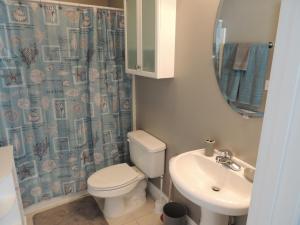 默特尔比奇Beach Vacation Condos的一间带卫生间、水槽和镜子的浴室