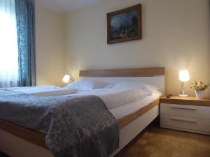 萨尔茨堡阿德霍夫酒店的一间卧室配有一张床和一个带灯的床头柜