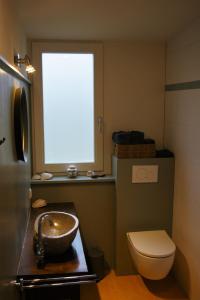Heeswijk-DintherVakantieboerderij 't Zand - Appartement的一间带水槽和卫生间的浴室以及窗户。