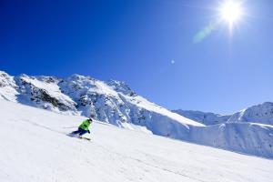 普范德斯Apart Antonius的一个人在雪覆盖的山里滑雪
