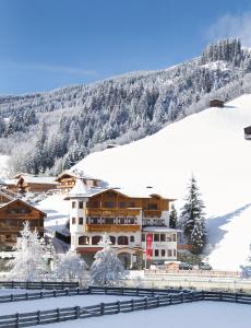 盖洛斯加尔尼阿尔彭赫兹酒店的山前的雪中酒店
