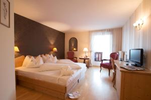 修希施瓦泽阿德勒酒店的酒店客房设有两张床和一张书桌及电视