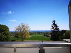 HüllhorstHotel Wiehen-Therme的从窗口欣赏绿色田野的景色