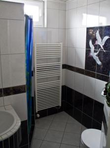 德科赫B&B Marijke的带淋浴、卫生间和盥洗盆的浴室