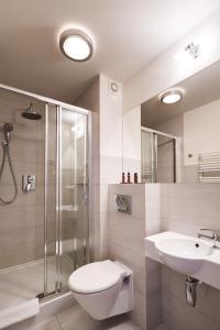 斯克拉斯卡波伦巴Boutique Eco Hotel Sasanka的浴室配有卫生间、盥洗盆和淋浴。