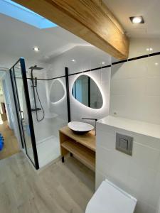 圣让-德吕兹Bel appartement vue mer - 1er rang front de mer的一间带卫生间、水槽和镜子的浴室