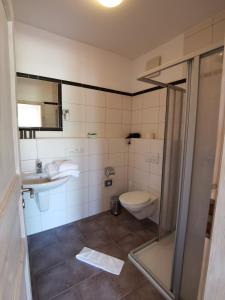 NeefWeingut Amlinger&Sohn的浴室配有卫生间、盥洗盆和淋浴。