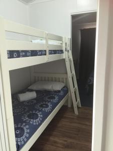 Oakey奥克里奇观光公园汽车旅馆的一间卧室配有两张双层床。