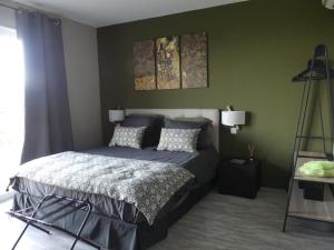 萨里索伦札拉Casa Peppina - Chez Tonio et Sylvie的一间卧室设有一张床和绿色的墙壁