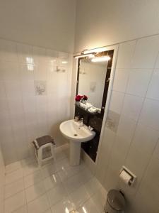 马拉希亚斯Wave Marathias Apartments的白色的浴室设有水槽和镜子