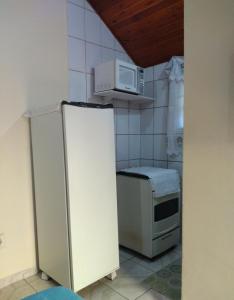 雷森迪Chalé suíte com ar em Resende的厨房配有冰箱和微波炉。