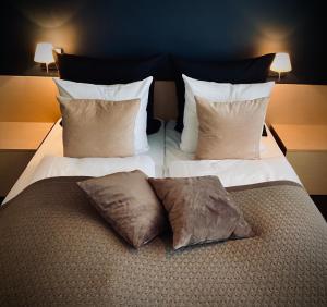 霍森斯提特豪特莱特酒店的一张大床,上面有两个枕头