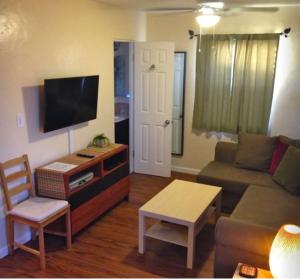 圣地亚哥蓝色苍鹭度假屋的带沙发和电视的客厅