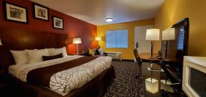 奇兰艾伯汽车旅馆的配有一张床和一张书桌的酒店客房