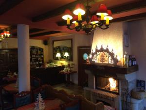 弗赖贝格Wein-Hotel Auberge Mistral的餐厅内带壁炉的客厅