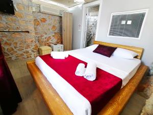 卡斯Düşler Evim Butik Otel的一间卧室配有一张带红色毯子的大床