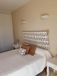 赛拉古斯Mas Rondole - Chambres d'hôtes的一间卧室配有一张带两个枕头的床