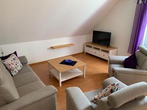索尔陶Heidewohnung的客厅配有两张沙发和一台电视