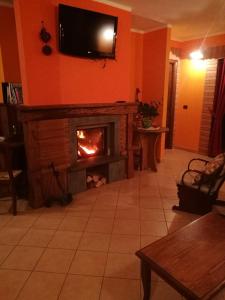 罗通达Le Chalet del Pollino的客厅设有壁炉和墙上的电视