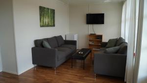 VigraVestavind hytter og rom AS的客厅配有两张沙发和一台电视机