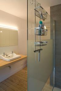 安特卫普Antwerp B&B的一间带水槽和玻璃淋浴间的浴室