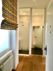 科布伦茨Stein Boardinghouse的带淋浴的浴室和窗户。