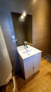 弗勒里莱欧布赖"LE PAVILLON" Maisonnette 150 m gare des Aubrais的浴室设有白色水槽和镜子