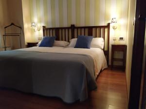 帕斯特拉纳Hotel Palaterna的一间卧室配有一张带蓝色枕头的大床