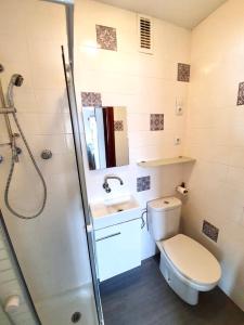 滨海托萨Apartamento Tossa de Mar的浴室配有卫生间、盥洗盆和淋浴。