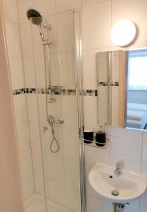 法伊茨赫夏伊姆古堡公园之家民宿的带淋浴和盥洗盆的浴室
