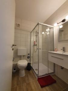 帕德博恩City Apartment, 27 qm, 2 Personen, high Sp WLAN的带淋浴、卫生间和盥洗盆的浴室