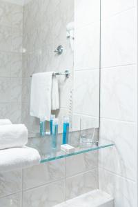 什恰夫尼察Hotel Nawigator Szczawnica的浴室设有玻璃架淋浴
