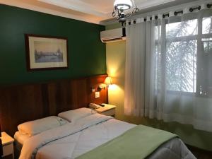 圣保罗Residencial Pantanal Vila Mariana的绿色卧室设有床和窗户