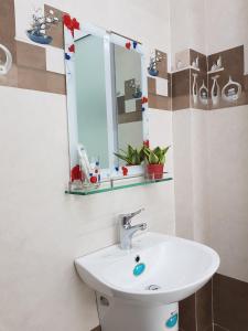 芹苴Quyen's house的浴室设有白色水槽和镜子