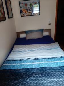 特里贝格Haus Krismann的一张床上的蓝色毯子