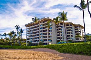 维雷亚Polo Beach Club - CoralTree Residence Collection的棕榈树海滩上的一座大建筑