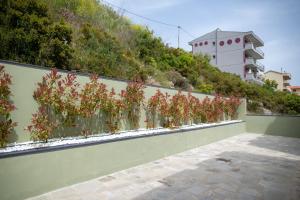 尼亚普拉莫斯Lofos Apartments的山边有植物的栅栏