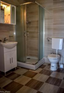 维利伊兹Galeb的带淋浴、卫生间和盥洗盆的浴室
