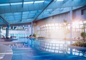 杭州杭州君悦酒店的建筑物内游泳池的 ⁇ 染
